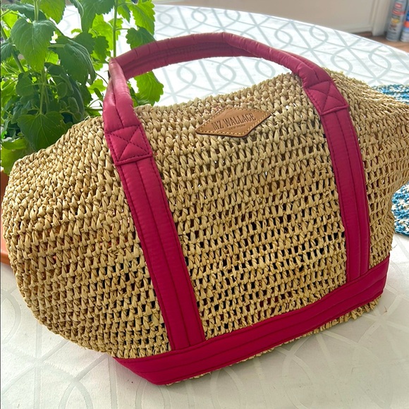 Handbags - MZ WALLACE - Tan and Pink Woven  Bag - 
16 INCHES WIDE X 10 INCHES HIGH